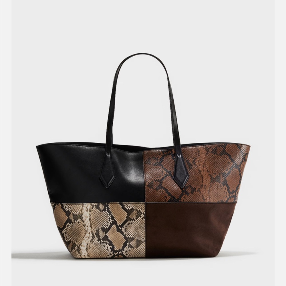 H&M Black and Brown Patchwork Tote